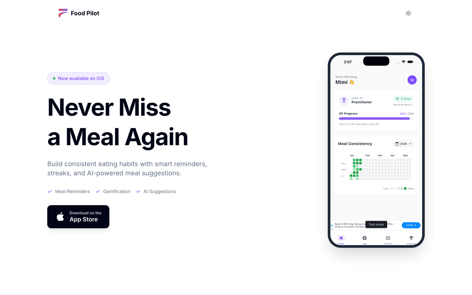 The Food Pilot landing page